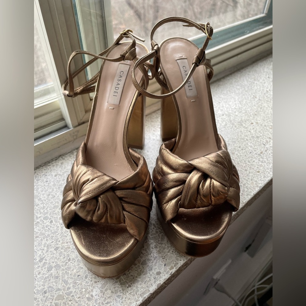 CASADEI Bronze metallic Knot Front Platform sandals, highills